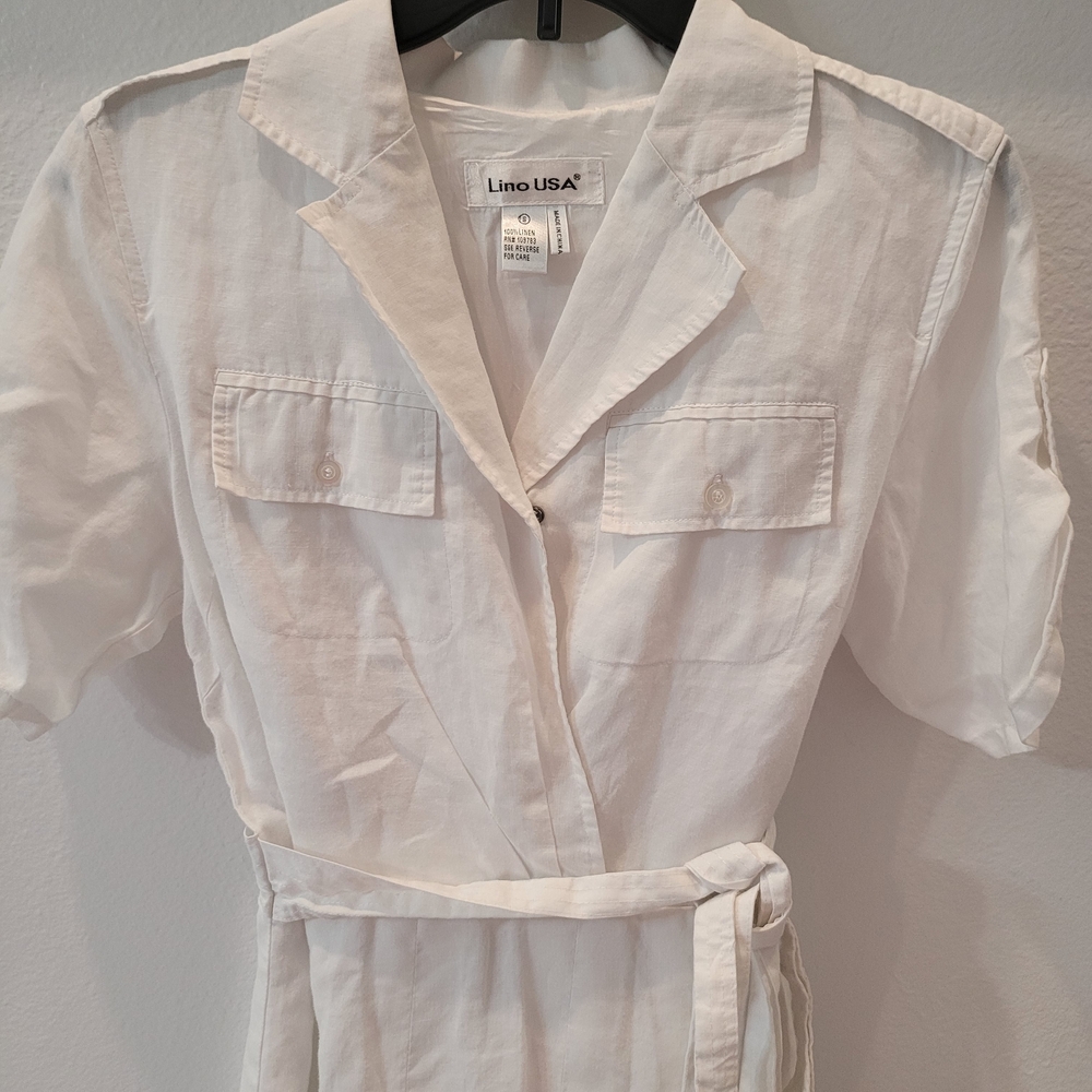 Lino Usa Chic White Midi Shirt Dress 100% Lino Size S - Picture 5 of 12